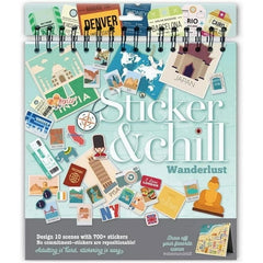 Sticker & Chill Sticker Book for Adults - 700+ Repositionable Colorful Clings Create Designs on 10 Spiral Bound Scene Pages - Easy, Fun & Stress Relieving Relaxation Activity - Wanderlust Series
