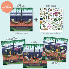 Sticker & Chill Sticker Book for Adults ? 800+ Repositionable Colorful Clings - Create Designs on 10 Spiral Bound Scene Pages - Easy, Fun & Stress Relieving Relaxation Activity- Gardens Series