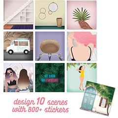 Sticker & Chill Sticker Book for Adults- 800+ Repositionable Colorful Clings Create Designs on 10 Spiral Bound Scene Pages -Easy, Fun & Stress Relieving Relaxation Activity - Flower Fest Series