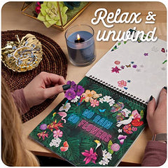 Sticker & Chill Sticker Book for Adults- 800+ Repositionable Colorful Clings Create Designs on 10 Spiral Bound Scene Pages -Easy, Fun & Stress Relieving Relaxation Activity - Flower Fest Series