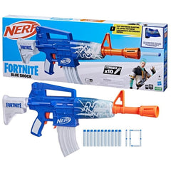 Nerf Fortnite Blue Shock Blaster, 10 Dart Clip, 10 Elite Nerf Darts, Motorized Dart Blaster