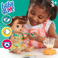 Baby Alive Magical Mixer Baby Doll Tropical Treat with Blender Accessories, Brown Hair Toy Ages 3+