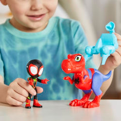 Marvel Spidey and His Amazing Friends Dino-Webs Spidey-Rex & Miles “Spin” Morales 4-Inch Spider-Man
