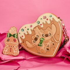 LOUNGEFLY Stitch Scented Angel & Stitch Gingerbread Heart Crossbody Bag With Coin Bag