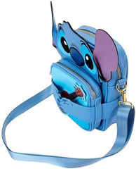 LOUNGEFLY Disney Stitch Camping Cuties Crossbuddies Cosplay Crossbody Bag with Coin Bag, Brown