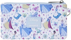 LOUNGEFLY Disney Princess Manga Style All-Over Print Nylon Zipper Pouch Wristlet