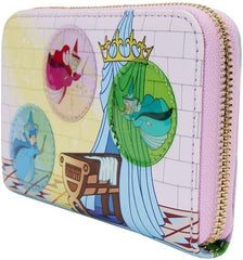 LOUNGEFLY Disney Sleeping Beauty Castle Three Good Fairies Stained Glass Zip Around Wallet
