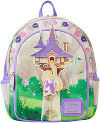 LOUNGEFLY Disney Tangled Rapunzel Swinging From Tower Mini Backpack Womens Double Strap Shoulder Bag Purse