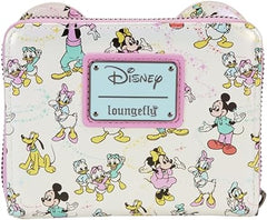 LOUNGEFLY Disney100 Mickey and Friends Classic All Over Print Iridescent Zip Around Wallet