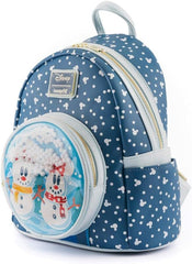 LOUNGEFLY Disney Snowman Mickey Minnie Mouse Snowglobe Womens Double Strap Shoulder Bag Purse