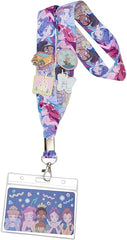 LOUNGEFLY Disney Princess Manga Style Lanyard with Card Holder with Pins