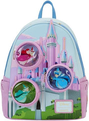 LOUNGEFLY Disney Sleeping Beauty Castle Three Good Fairies Stained Glass Mini Backpack