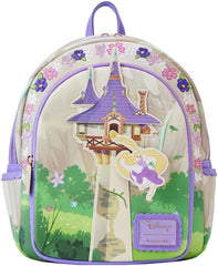 LOUNGEFLY Disney Tangled Rapunzel Swinging From Tower Mini Backpack Womens Double Strap Shoulder Bag Purse