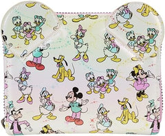 LOUNGEFLY Disney100 Mickey and Friends Classic All Over Print Iridescent Zip Around Wallet