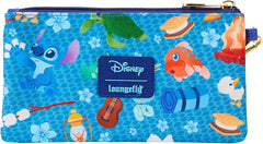 LOUNGEFLY Disney Stitch Camping Cuties All-Over Print Nylon Zipper Pouch Wristlet