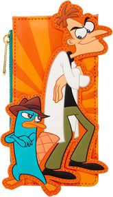 LOUNGEFLY Disney: Phineas and Ferb - Embroidered Dr. Doofenshmirtz & Perry the Platypus Card Holder - 4 Card Slots with a Zippered Compartment - Great for Kids & Adults - Collectible Wallets
