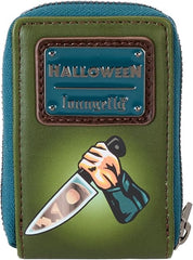LOUNGEFLY Halloween Michael Myers Pumpkin Glow Accordion Zip Around Wallet