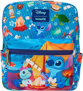 LOUNGEFLY Disney Stitch Camping Cuties All-Over Print Nylon Square Mini Backpack, Small