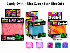 Schylling NeeDoh Nice Cube Variety 3-Pack – Candy Swirl, Original Nice Cube & Swirl Nice Cube – Super Solid Sensory Squish Toys, Colors & Swirl Patterns May Vary, Ages 3+