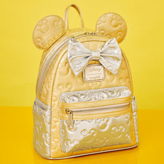 LOUNGEFLY Minnie Mouse Metallic Gold & Silver Quilted Mini Backpack
