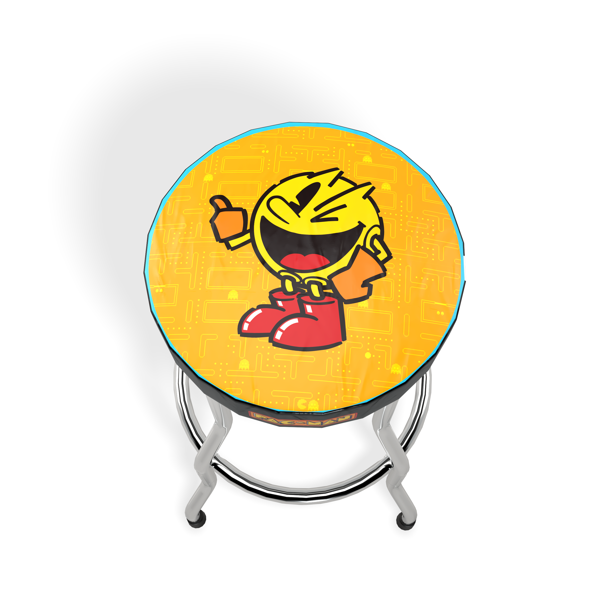 30” Ms. Pac-Man Swivel Stool For Arcades – Maze Pattern, Metal Frame, NIB