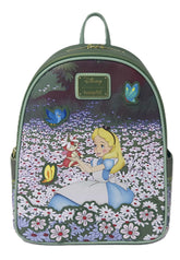 LOUNGEFLY Disney Alice in Wonderland Field of Flowers Mini Backpack – Faux Leather Floral Design