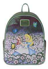 LOUNGEFLY Disney Alice in Wonderland Field of Flowers Mini Backpack – Faux Leather Floral Design