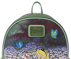 LOUNGEFLY Disney Alice in Wonderland Field of Flowers Mini Backpack – Faux Leather Floral Design