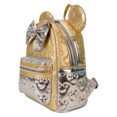 LOUNGEFLY Minnie Mouse Exclusive Metallic Gold & Silver Quilted Mini Backpack