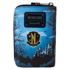 LOUNGEFLY THE ADDAMS FAMILY Wednesday Nevermore Academy Castle Zip Around Wallet