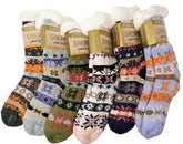 Super Deluxe Sherpa Lined Slipper Socks – Thick & Heavy Fair Isle Nordic Snowflake Design, Non-Slip, Assorted Color (1 Pair)