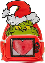LOUNGEFLY Dr Seuss How the Grinch Stole Christmas Lenticular Heart Double Strap Shoulder Bag