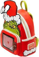 LOUNGEFLY Dr Seuss How the Grinch Stole Christmas Lenticular Heart Double Strap Shoulder Bag