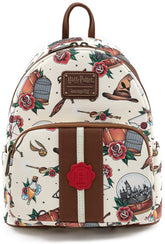 LOUNGEFLY Harry Potter Tattoo Art Cream Color Womens Double Strap Shoulder Bag Purse