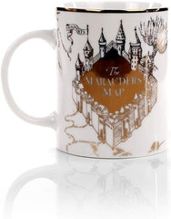 Harry Potter Marauder's Map Porcelain 4 Piece Place Setting - Includes 1 Dinner Plate, 1 Salad Plate, 1 Bowl and 1 Mug - Gold Marauders Map Design