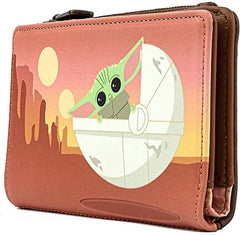 LOUNGEFLY Star Wars The Mandalorian Baby Yoda Wait For Me Faux Leather Wallet