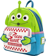LOUNGEFLY Disney Toy Story Alien Pizza Planet Box Faux Leather Mini Backpack