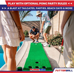 PUTTERBALL Golf Pong Game Set The Original - Includes 2 Putters, 2 Golf Balls, Green Putting Pong Golf Mat & Golf Hole Covers - Best Backyard Party Golf Game Set