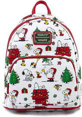 LOUNGEFLY Peanuts Snoopy Holiday AOP Adult Womens Double Strap Shoulder Bag Purse