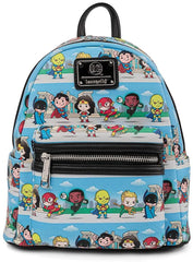 LOUNGEFLY DC Comics Superheroes Chibi Lineup Mini Backpack