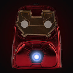 LOUNGEFLY Marvel Iron Man Light Up Mini Backpack Metallic Leather