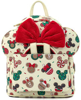LOUNGEFLY Disney Christmas Mickey and Minnie Cookie Adult Womens Double Strap Shoulder Bag Purse with Ears Headband