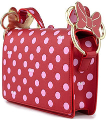 Loungefly Disney Minnie Mouse Pink Polka Dot Bow Strap Crossbody Bag