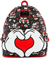 LOUNGEFLY Disney Mickey and Minnie Heart Hands Womens Double Strap Shoulder Bag Purse