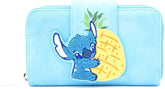 LOUNGEFLY Lilo and Stitch Pineapple Stitch Chenille Snap Wallet, Blue, Standard