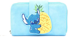 LOUNGEFLY Lilo and Stitch Pineapple Stitch Chenille Snap Wallet, Blue, Standard