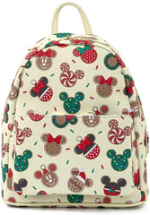 LOUNGEFLY Disney Christmas Mickey and Minnie Cookie Adult Womens Double Strap Shoulder Bag Purse with Ears Headband