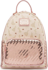 LOUNGEFLY Disney Ultimate Princesses All Over Print Sequin Womens Double Strap Shoulder Bag Purse