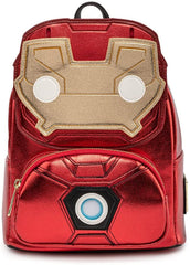 LOUNGEFLY Marvel Iron Man Light Up Mini Backpack Metallic Leather