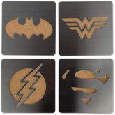 DC Comics Superhero Logo 4-Piece Coaster Set | Batman, Superman, Wonder Woman & The Flash Laser-Cut Justice League Logos